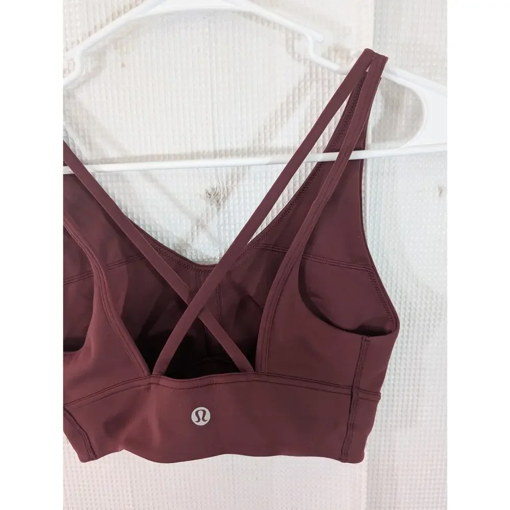 LULULEMON! LUXE BURGUNDY RACER BACK ATHLETIC BRA TOP, LOGO BACK! ADORABLE! SZ XS